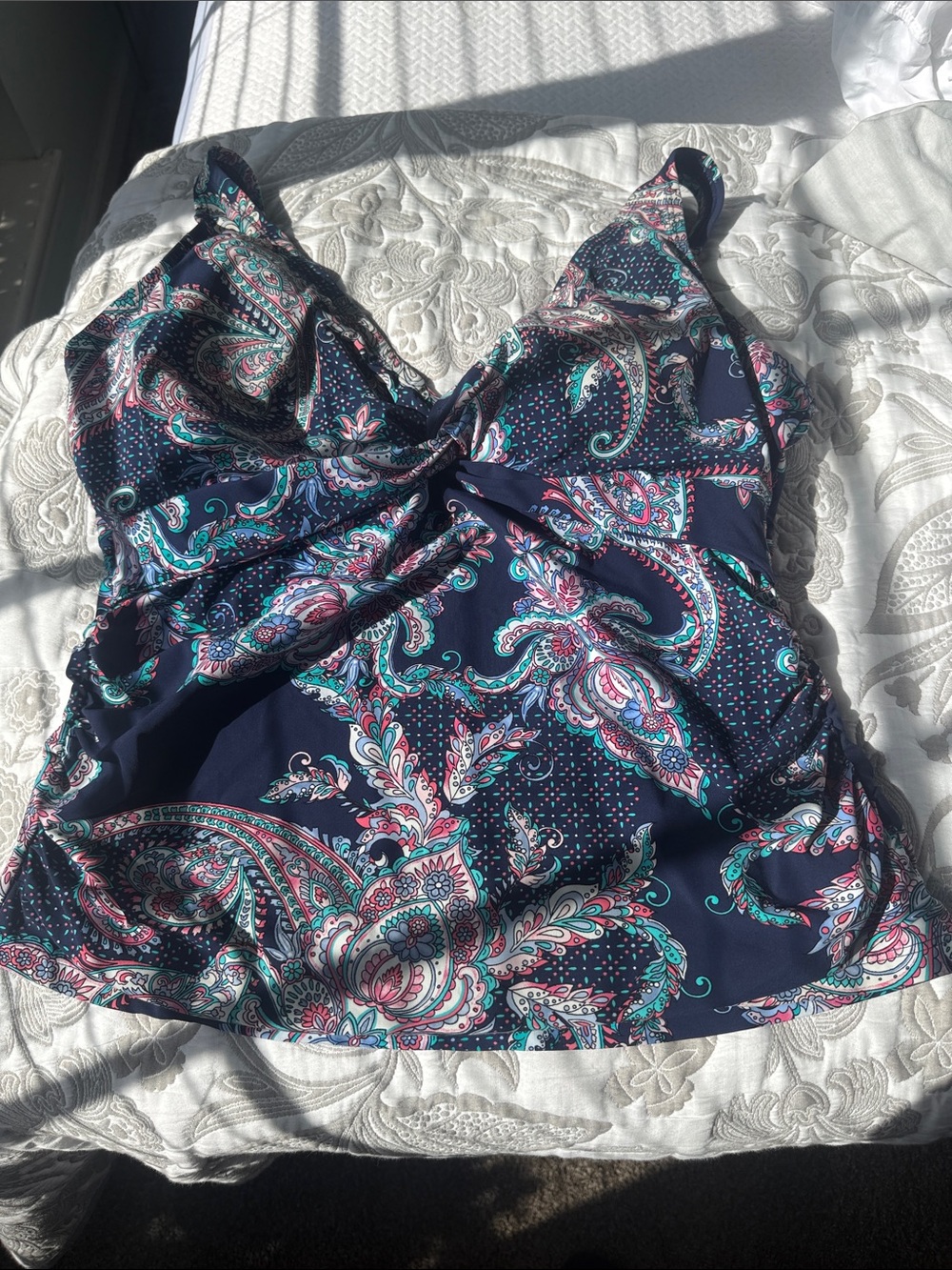Christina Navy Paisley One-Piece Swim Top with Pink & Aqua Accents